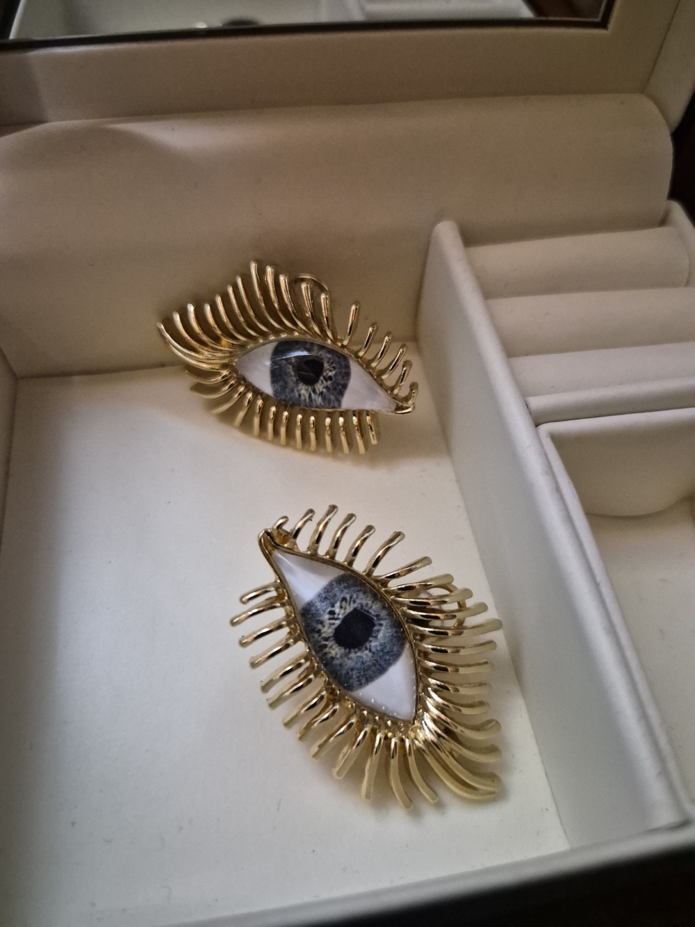 Gold & Blue Eye-Detail Statement Earrings - Women Jewelry